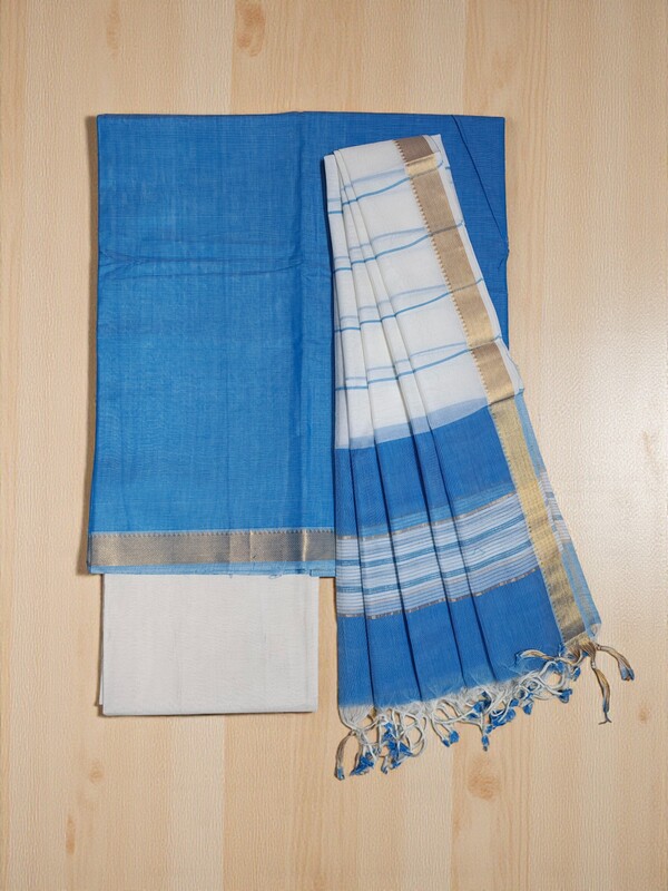 Dark Blue Mangalagiri Cotton Dress Materials for Women