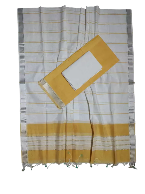 Mustard Mangalagiri Handloom Cotton Dress Materials for Women