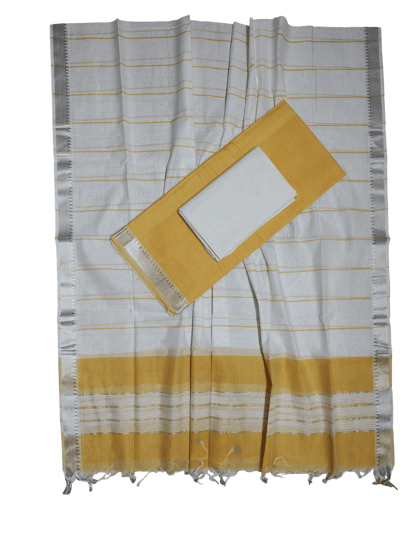 Mustard Mangalagiri Handloom Cotton Dress Materials for Women