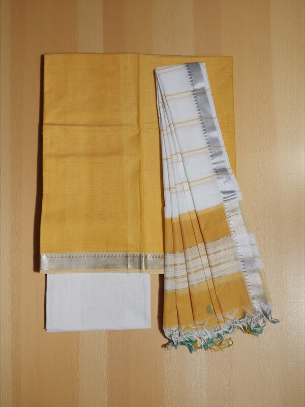 Mustard Mangalagiri Handloom Cotton Dress Materials for Women
