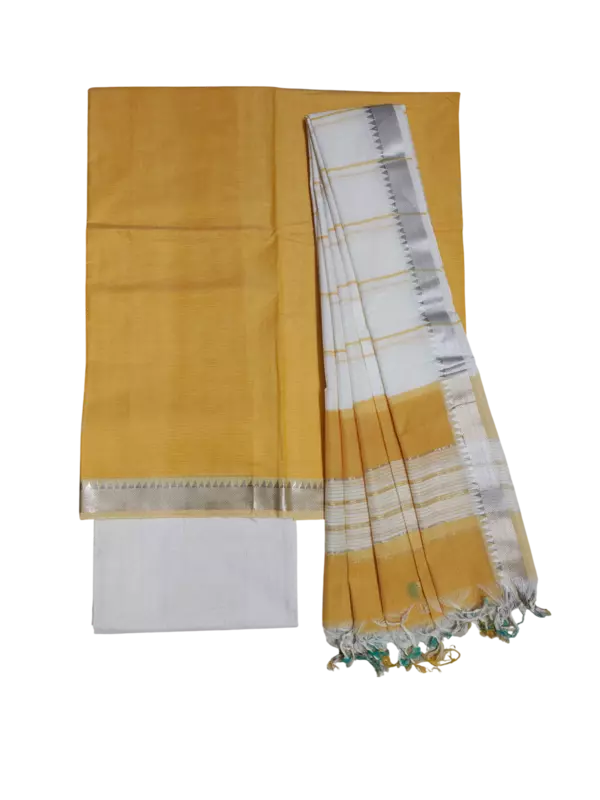 Mustard Mangalagiri Handloom Cotton Dress Materials for Women
