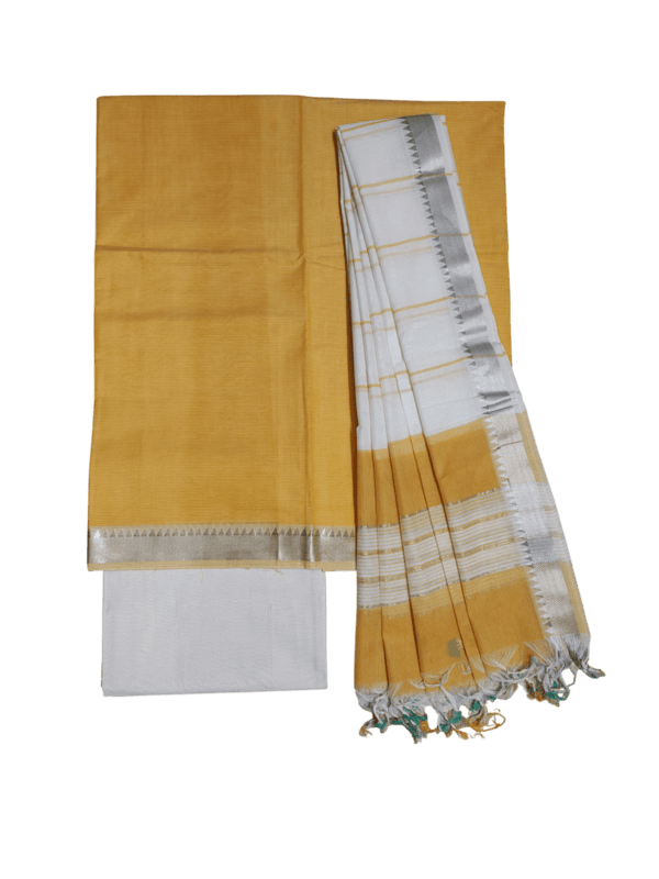 Mustard Mangalagiri Handloom Cotton Dress Materials for Women