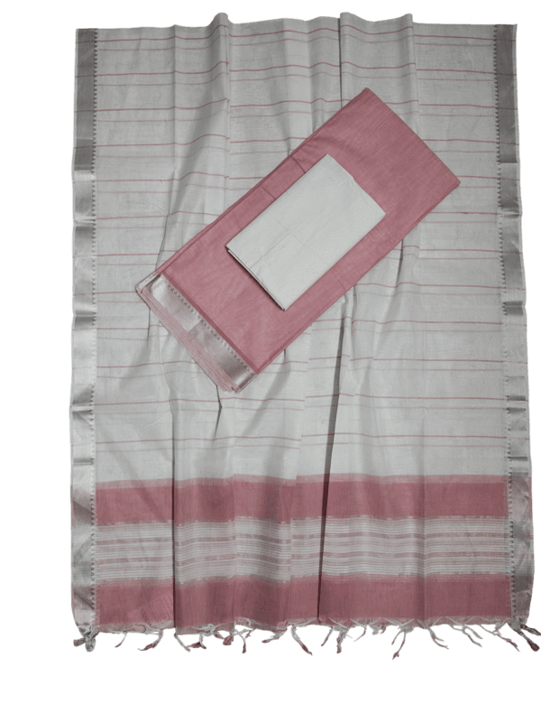 Light Pink Mangalagiri Cotton Unstitched Salwar Suit Set with Dupatta for Women