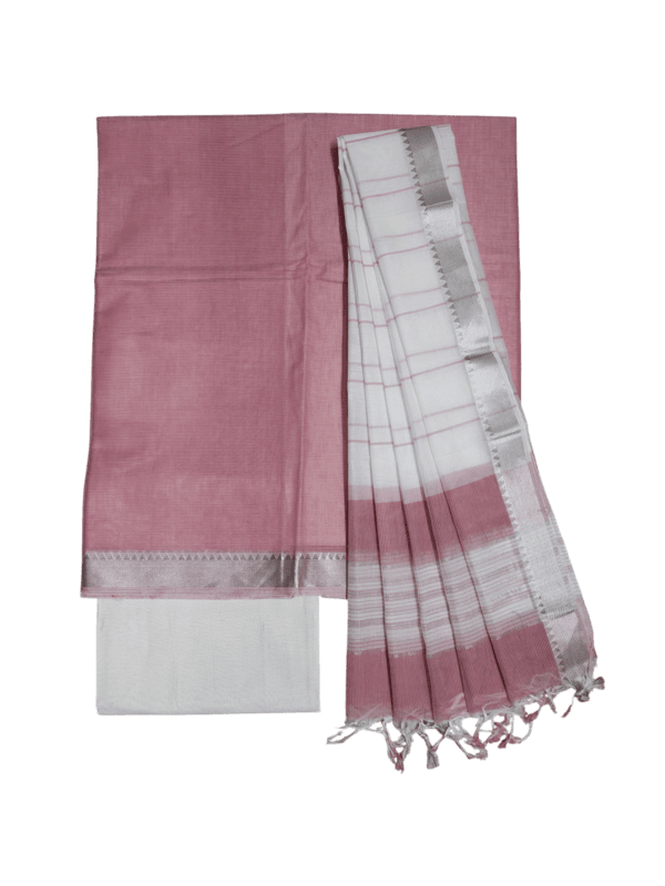 Light Pink Mangalagiri Cotton Unstitched Salwar Suit Set with Dupatta for Women