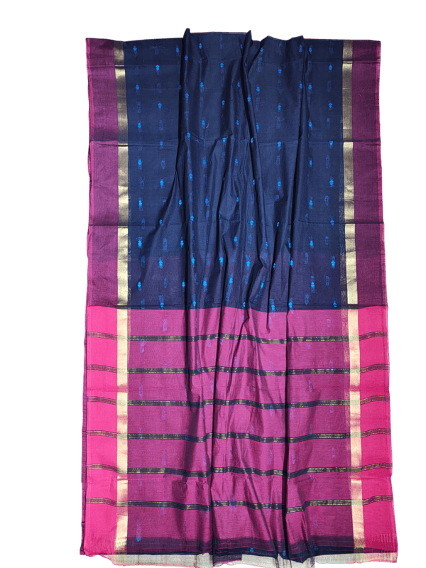 Navy Blue Mangalagiri Handloom Cotton Saree with Blouse Piece