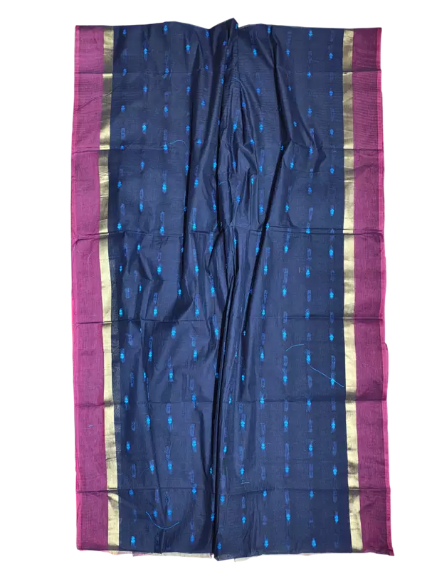 Navy Blue Mangalagiri Handloom Cotton Saree with Blouse Piece