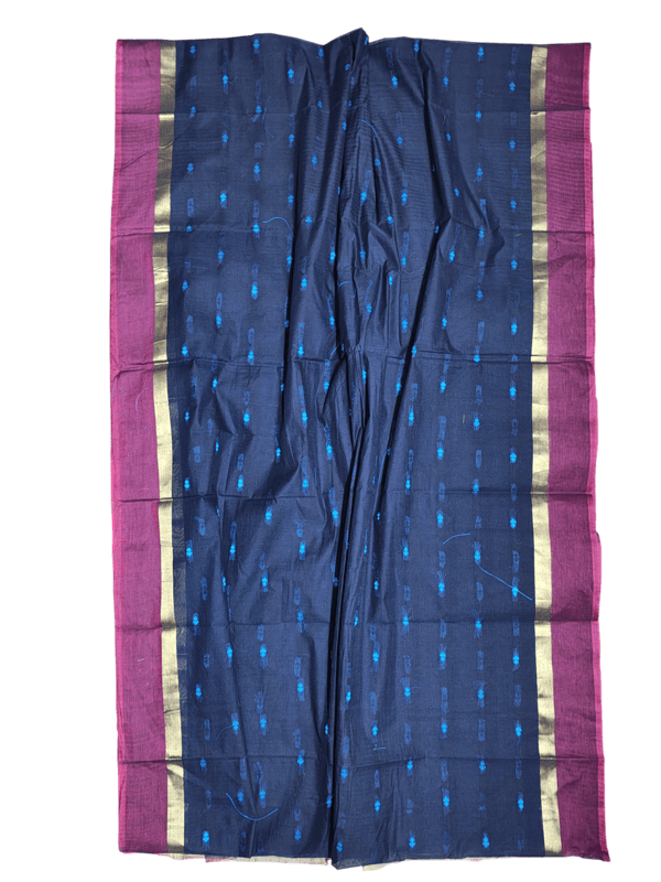 Navy Blue Mangalagiri Handloom Cotton Saree with Blouse Piece