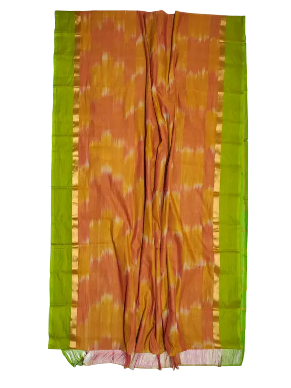 Yellow Pochampally Ikkat Cotton Saree with Unstitched Blouse