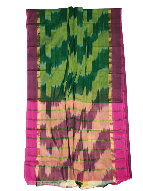 Olive Green Pochampally Ikkat Cotton Saree with Unstitched Blouse