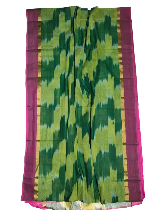 Olive Green Pochampally Ikkat Cotton Saree with Unstitched Blouse