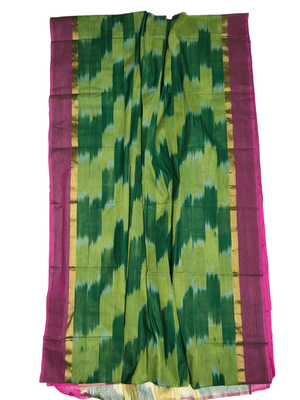 Olive Green Pochampally Ikkat Cotton Saree with Unstitched Blouse