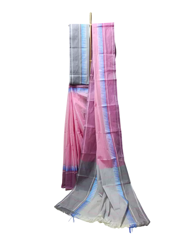 Pink Mangalagiri Cotton Saree with Blouse Piece