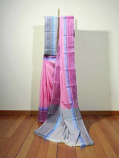 Pink Mangalagiri Cotton Saree with Blouse Piece