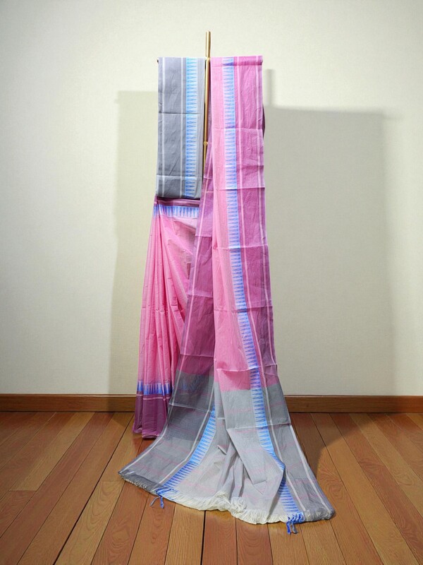 Pink Mangalagiri Cotton Saree with Blouse Piece