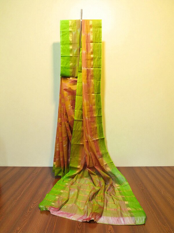 Yellow Pochampally Ikkat Cotton Saree with Unstitched Blouse