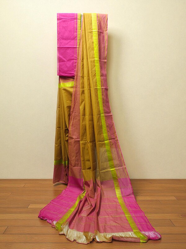 Mustard Mangalagiri Handloom Cotton Saree with Blouse Piece