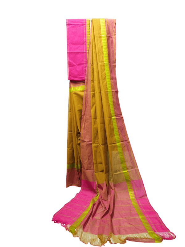 Mustard Mangalagiri Handloom Cotton Saree with Blouse Piece