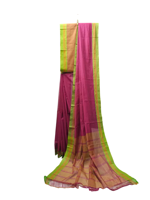 Dark Pink Mangalagiri Handloom Cotton Saree with Blouse Piece