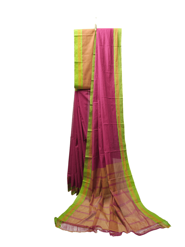 Dark Pink Mangalagiri Handloom Cotton Saree with Blouse Piece
