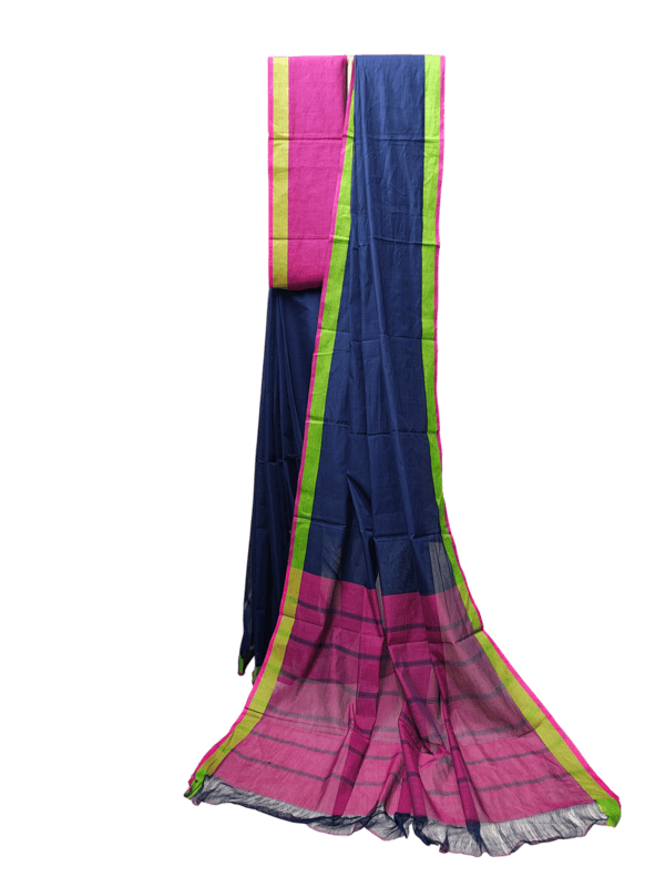 Dark Blue Mangalagiri Handloom Cotton Saree with Blouse Piece