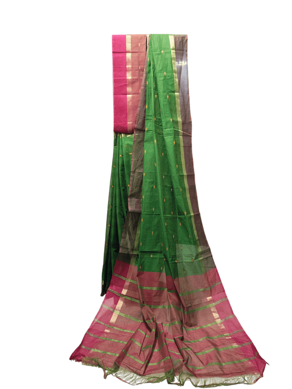 Green Mangalagiri Handloom Cotton Saree with Blouse Piece