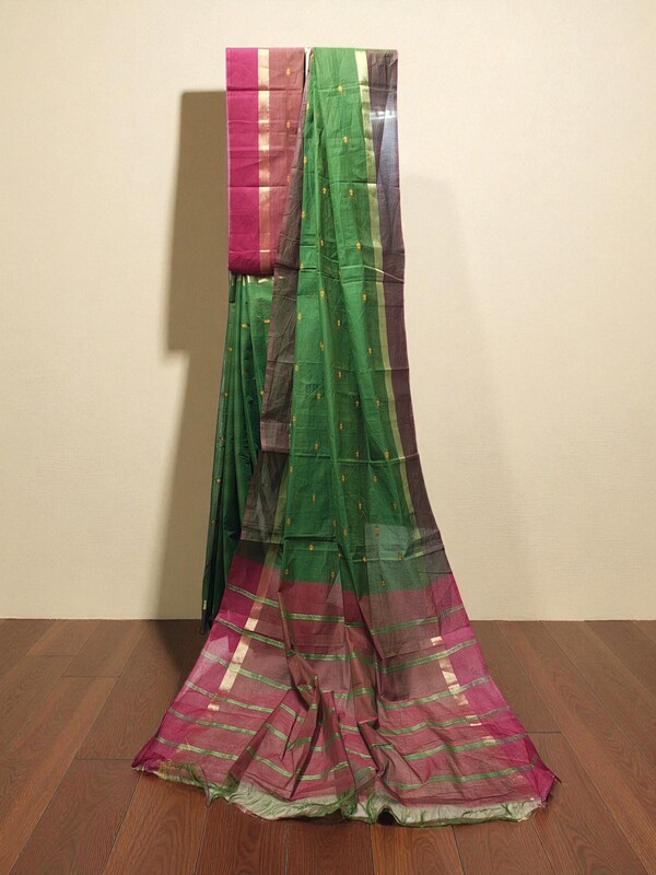 Green Mangalagiri Handloom Cotton Saree with Blouse Piece