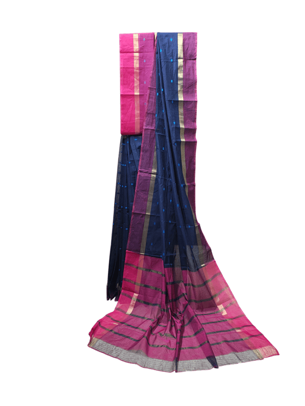 Navy Blue Mangalagiri Handloom Cotton Saree with Blouse Piece