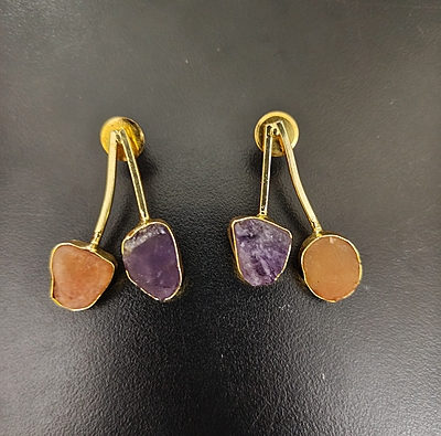 Earring Orange and Purple Stone