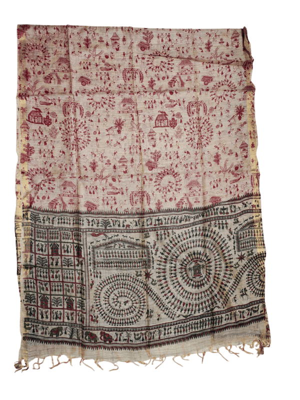 Black & Maroon Madhubani Print Unstitched Silk Salwar Suit with Dupatta