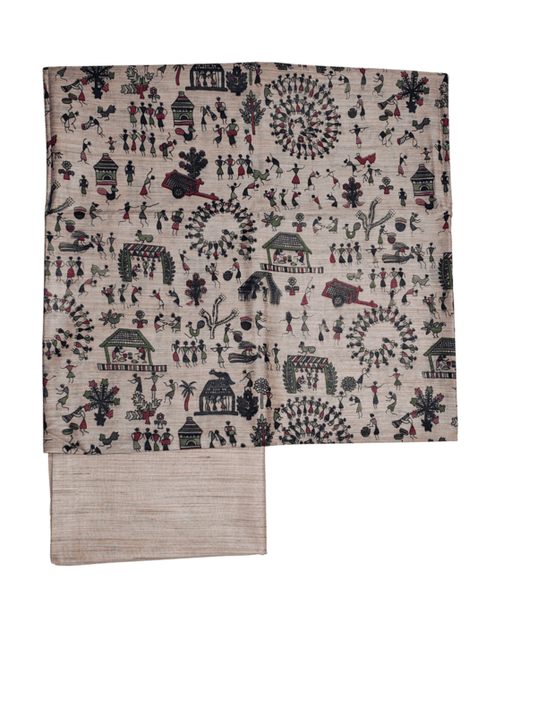 Black & Maroon Madhubani Print Unstitched Silk Salwar Suit with Dupatta