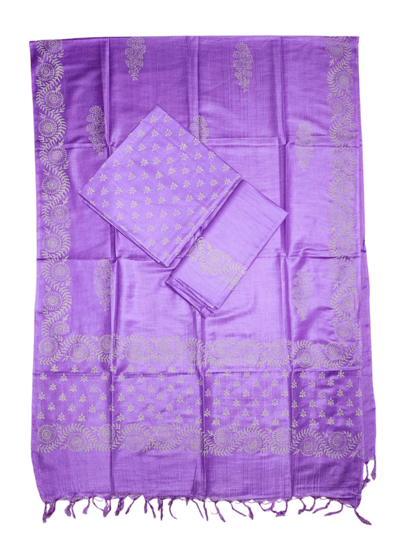 Purple Unstitched Block Print Salwar Suit Dress Material with Dupatta