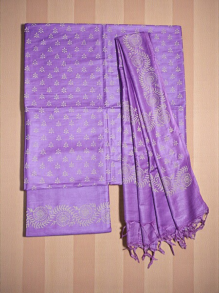 Purple Unstitched Block Print Salwar Suit Dress Material with Dupatta