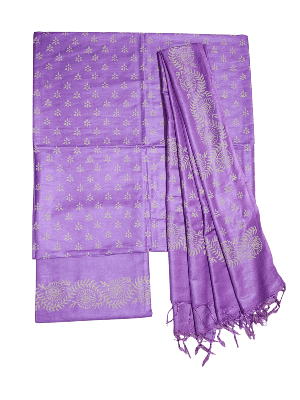 Purple Unstitched Block Print Salwar Suit Dress Material with Dupatta