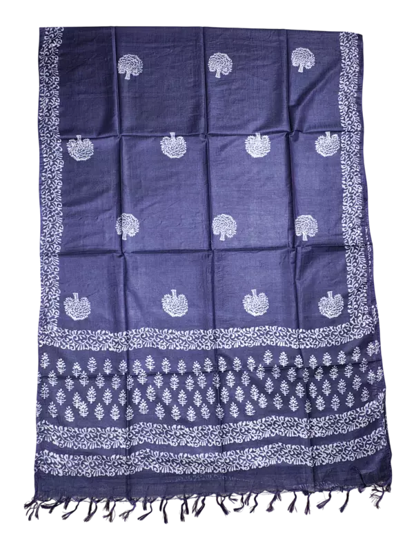 Dark Blue Unstitched Block Print Silk Salwar Suit Dress Material with Dupatta