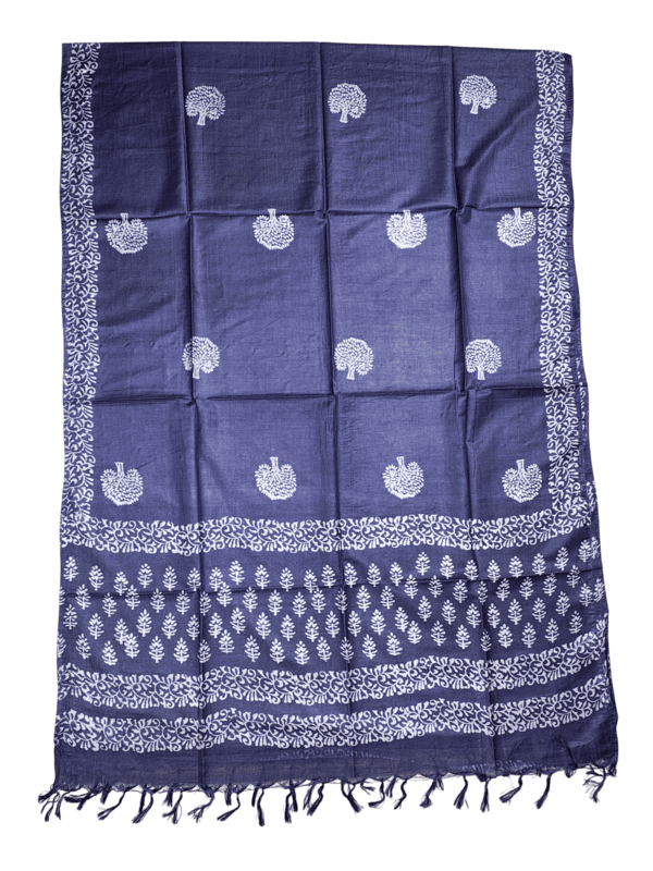 Dark Blue Unstitched Block Print Silk Salwar Suit Dress Material with Dupatta