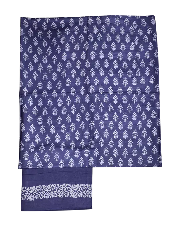 Dark Blue Unstitched Block Print Silk Salwar Suit Dress Material with Dupatta