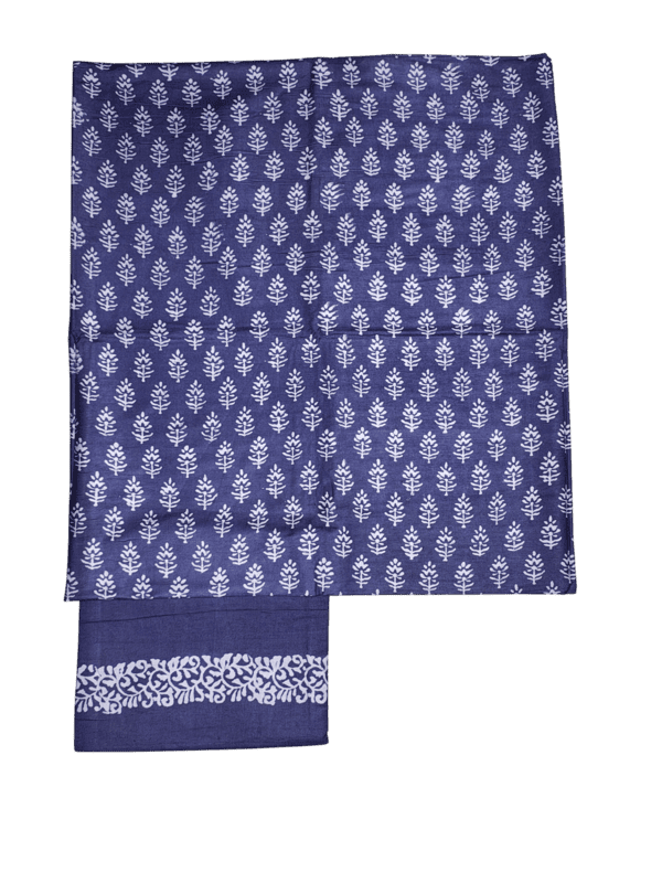 Dark Blue Unstitched Block Print Silk Salwar Suit Dress Material with Dupatta