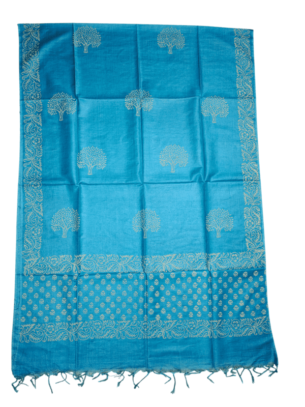 Turquoise Unstitched Block Print Silk Salwar Suit Dress Material with Dupatta
