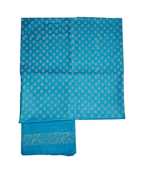 Turquoise Unstitched Block Print Silk Salwar Suit Dress Material with Dupatta