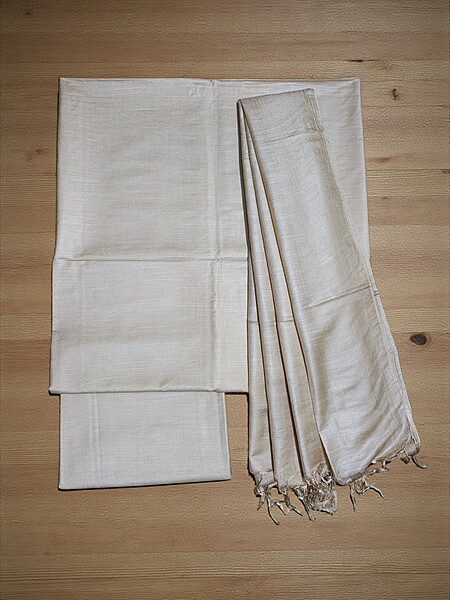 Off White Solid katan silk Unstitched Salwar Suit Fabric with Dupatta