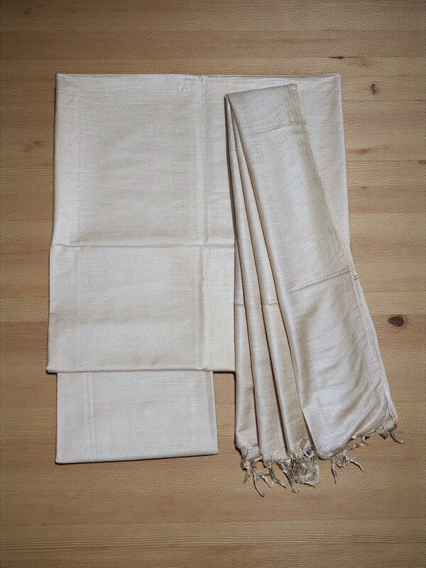 Off White Solid katan silk Unstitched Salwar Suit Fabric with Dupatta
