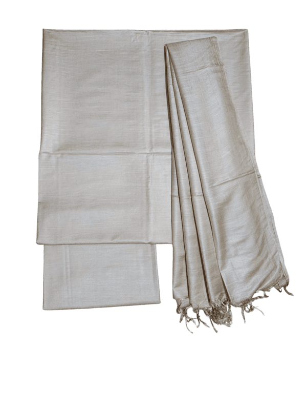 Off White Solid katan silk Unstitched Salwar Suit Fabric with Dupatta