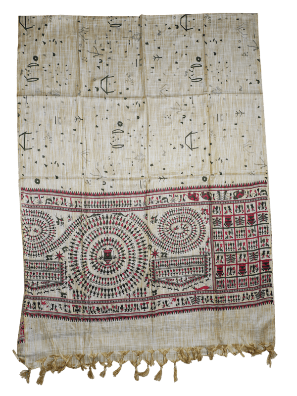 Maroon Madhubani Print Cotton Silk Dupatta for Women