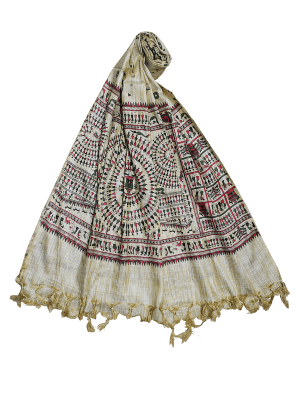 Maroon Madhubani Print Cotton Silk Dupatta for Women