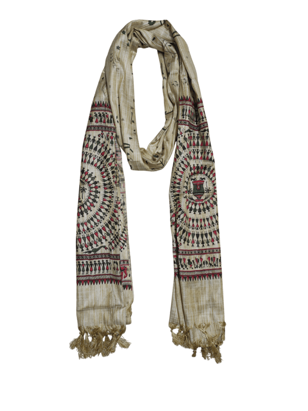 Maroon Madhubani Print Cotton Silk Dupatta for Women