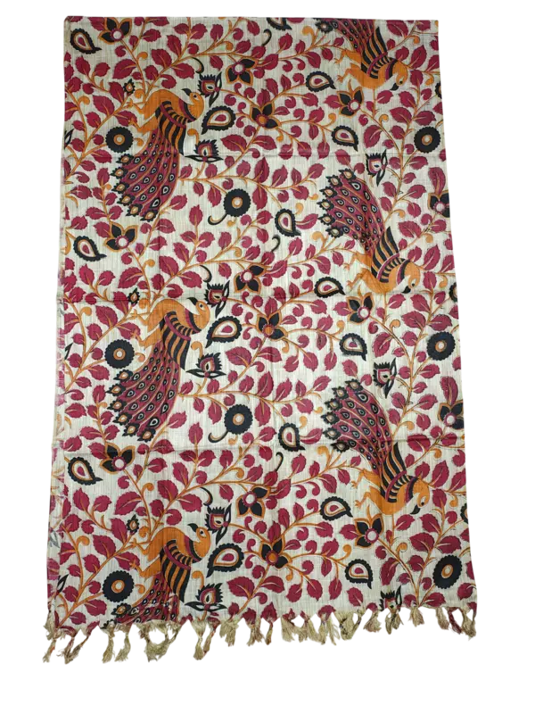 Red Kalamkari Print Cotton Silk Dupatta for Women