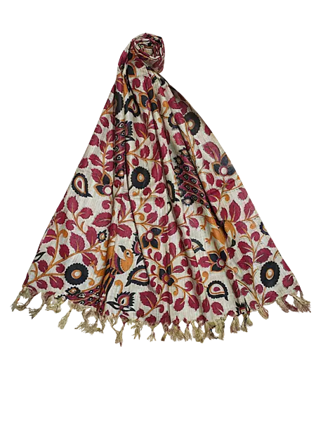 Red Kalamkari Print Cotton Silk Dupatta for Women