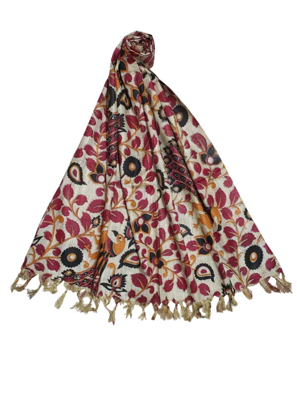 Red Kalamkari Print Cotton Silk Dupatta for Women