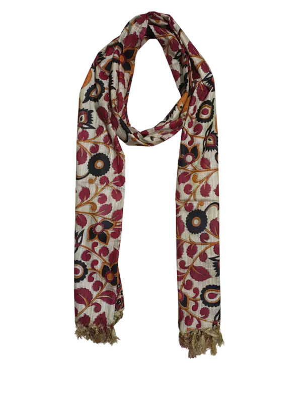 Red Kalamkari Print Cotton Silk Dupatta for Women