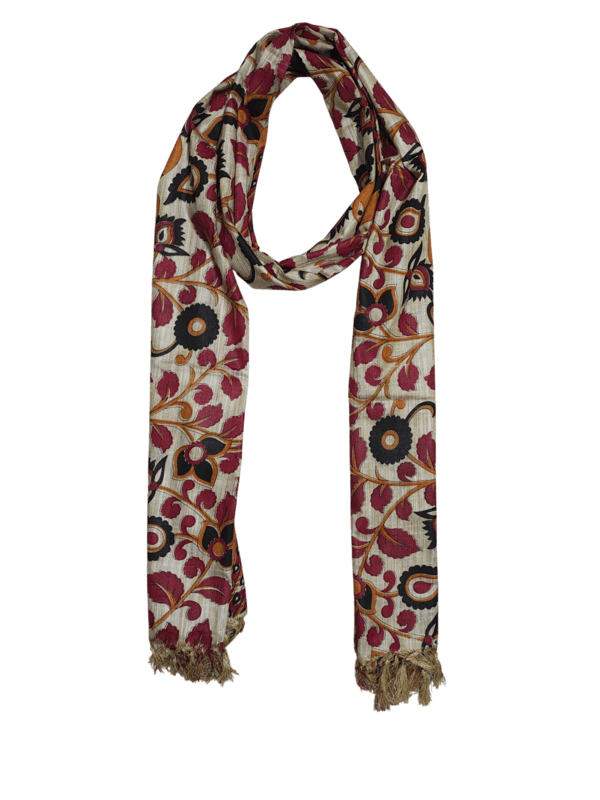 Red Kalamkari Print Cotton Silk Dupatta for Women